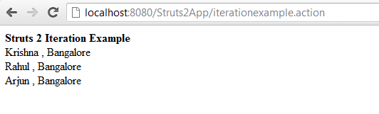 Struts 2 Iterator Tag Example Screen