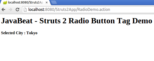 struts2 radio tag example output screen