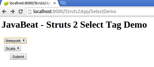 struts2 select tag example input screen