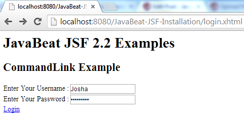 JSF 2 CommandLink Example 1