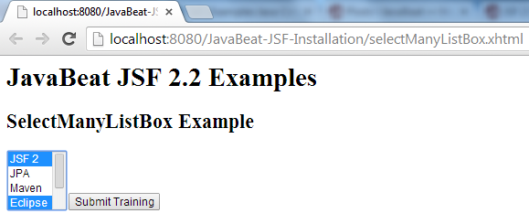 JSF 2 SelectManyListBox Example 1