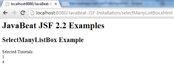 JSF 2 SelectManyListBox Example 2