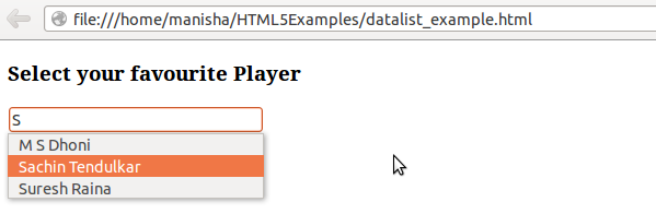 HTML5 DataList Tag 