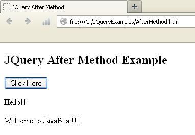 JQuery After Method