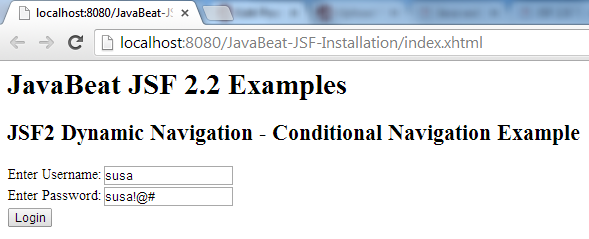 JSF 2 Conditional Navigation Example 1