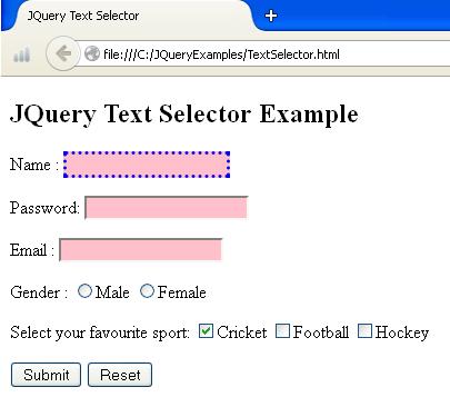 JQuery Text Selector Example