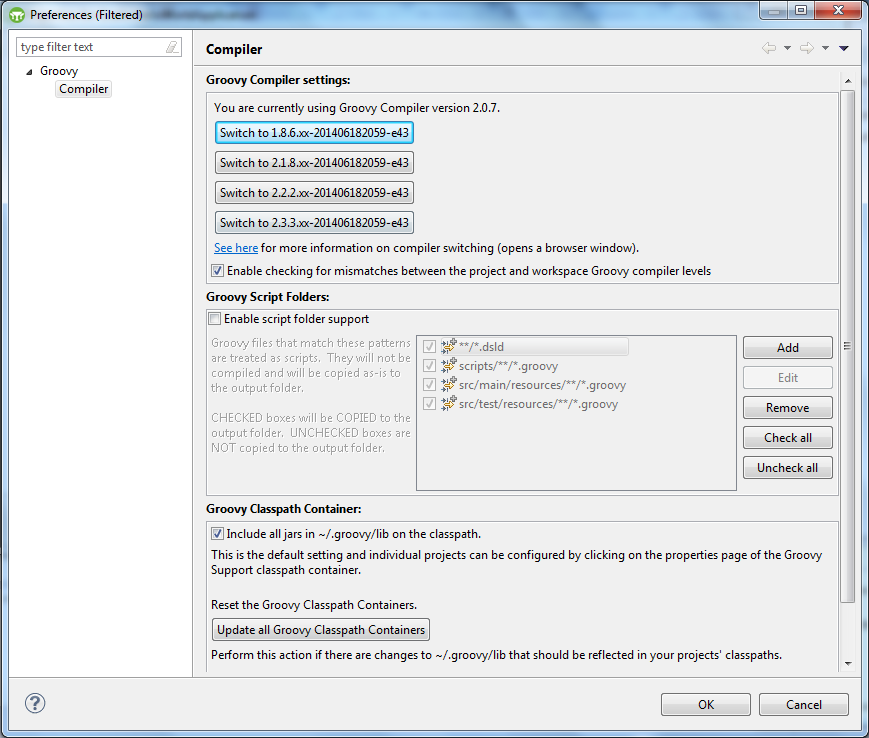 Grails - Configure Workspace Settings - Select the required compiler
