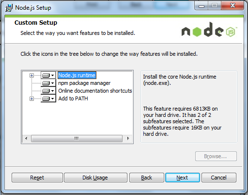 Node -  Select Installed Features