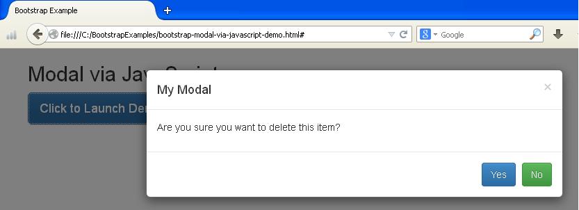 Bootstrap Modal via JavaScript Example