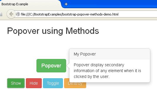 Bootstrap Popover using Methods Example
