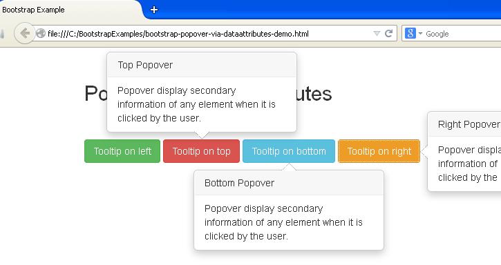 Bootstrap Popover via Data Attributes Example
