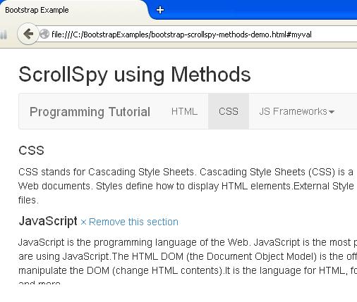 Bootstrap Scrollspy using Methods Example