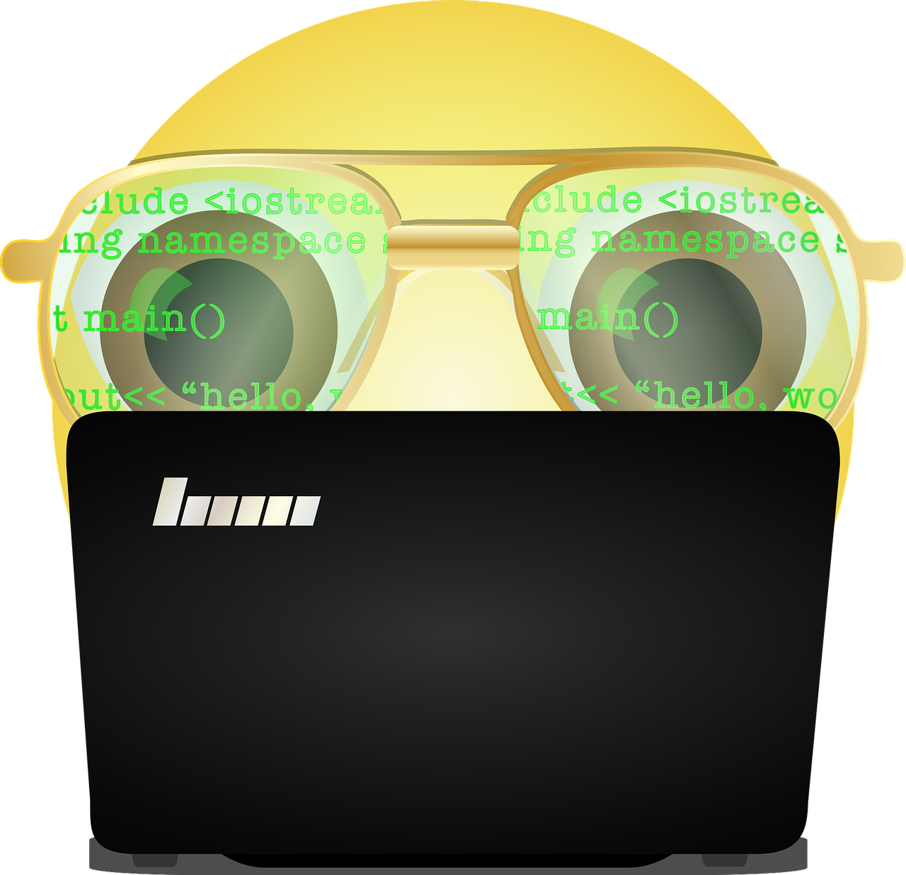 vector graphic of smiley programming with laptop